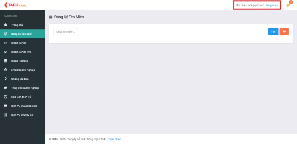Giao diện web shopping.tadu.cloud